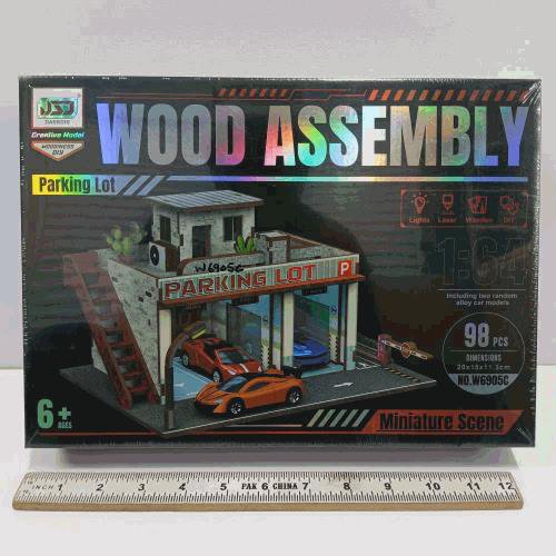 Wood Assembly Parking Lot Miniature Scene (98 pcs)